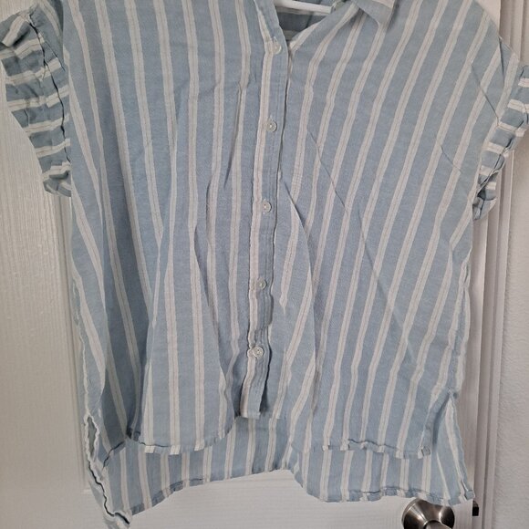 Sanctuary Shirt Womens size m blue & white striped Button Down short Sleeve - Picture 6 of 6